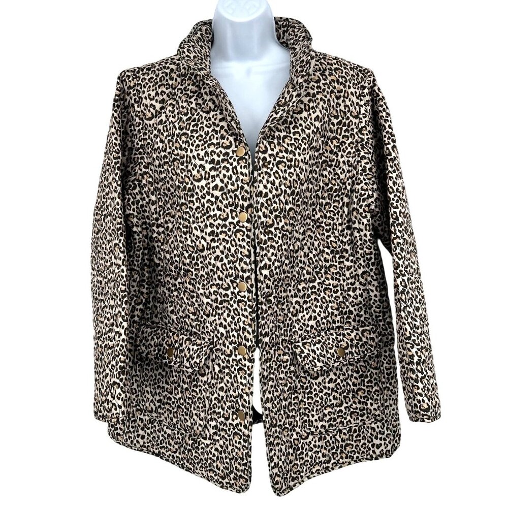 Cynthia Rowley Womens Quilted Leopard Print Jacket 1X Front Pockets Snap Closure